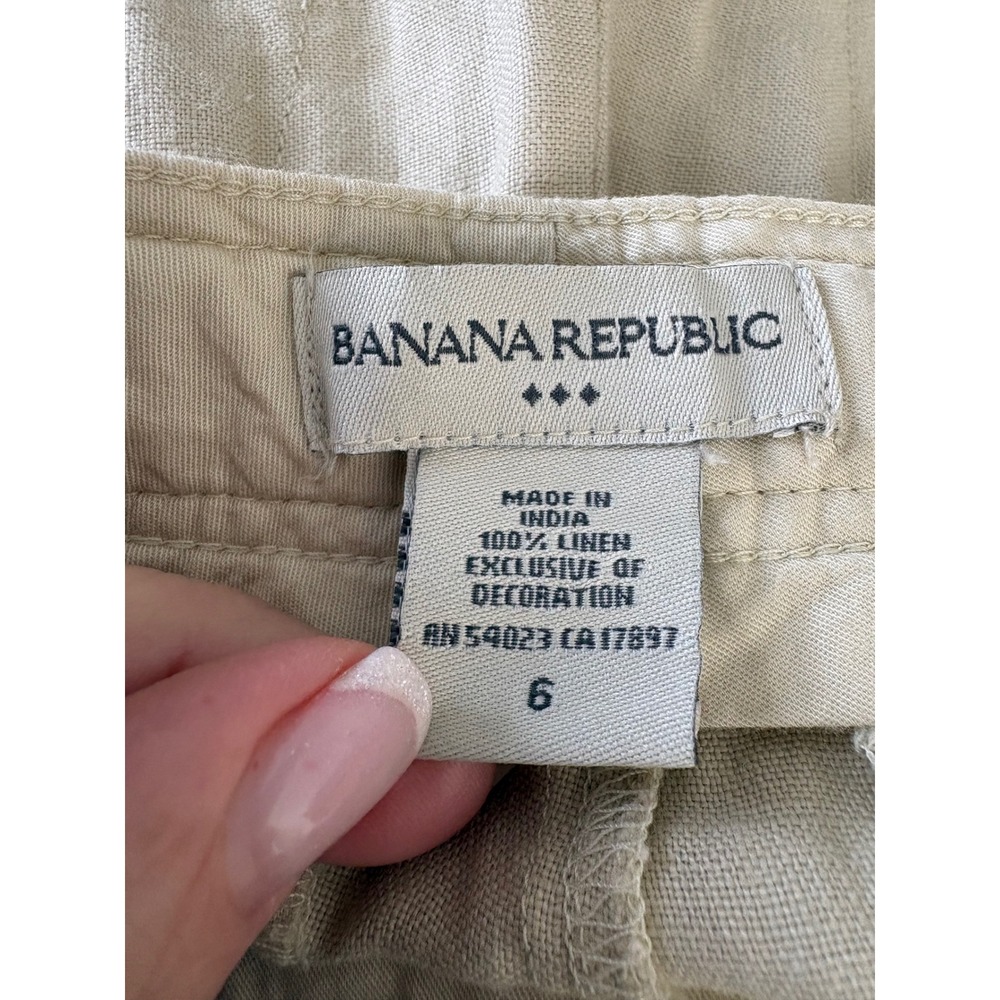 Banana Republic Linen Drawstring Bermuda Shorts Beige Womens Size 6 - Picture 3 of 4